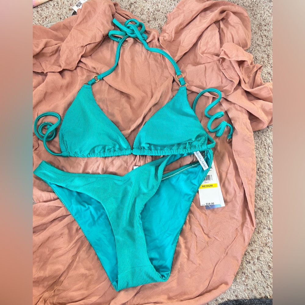 Isabella Rose Green Textured 2‎ Piece Bikini Set Swimsuit SZ Large Beach resort